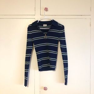 Vintage Striped Blue O-Ring Zip Knit Top